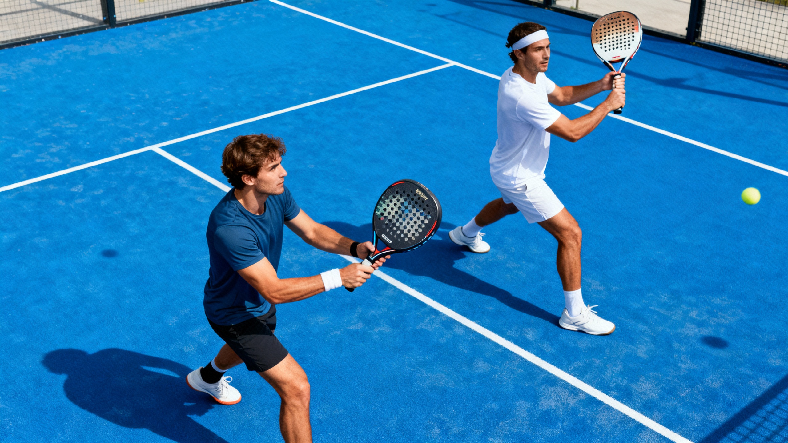 Jucător testând rachete de padel pe teren